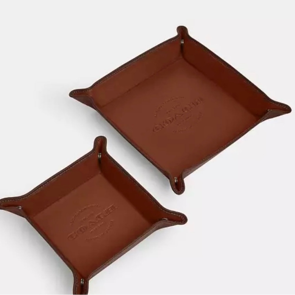 NWT Coach Boxed Valet Tray Set In Dark Saddle With Coach Gift Box CU312 $250 - Picture 2 of 5